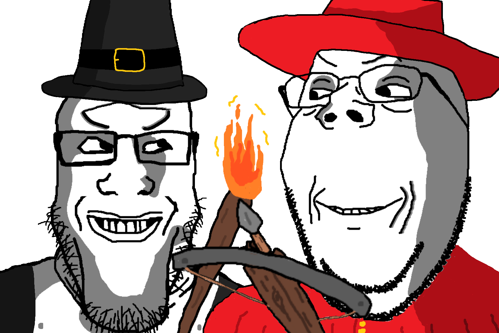 gapejak, markiplier soyjak, wholesome soyjak, are you soying what im soying, 2soyjaks, bald, black eyes, clothes, cowboy hat, crossbow