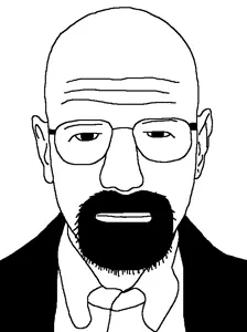 walter white, waltuh, 1soyjak, bald, beard, black eyes, closed mouth, clothes, ear, front view