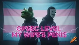 opsec demon, pepe, opsec level, bald, black eyes, closed mouth, covered eyes, crayon, half body, irl background