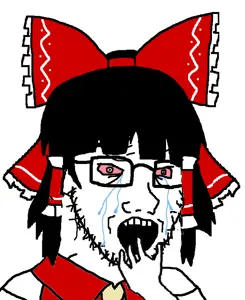 reimu hakurei, soyak, soyak (crying) 2, anime, bloodshot eyes, bowtie, clothes, crying, ear, female