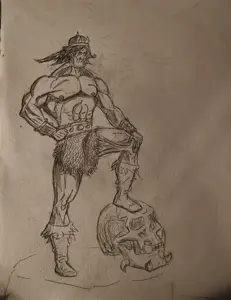 conan the barbarian, aryan, a10 eyes, angry, barbarian, black hair, bone, bones, boot, boots
