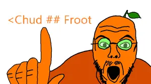 pointjak, arrow, excited, finger, fnwo, food, forehead lines, front view, fruit, glasses