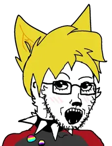 nate higgers, soyak, natejak, 1soyjak, black eyes, blonde hair, blush, collar, eyelashes, eyeshadow