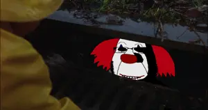 pennywise, cobson, rapeson, 1soyjak, biting lip, black eyes, closed mouth, clothes, clown, clown nose