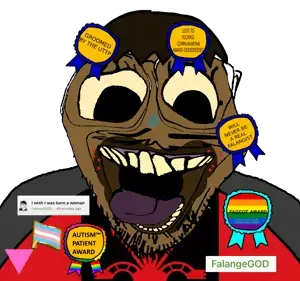 bernd, slopjak, autism, award, awards, badge, black skin, brown skin, deformed, distorted