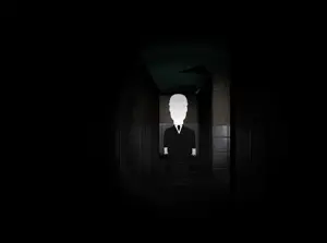 slenderman, disgusting trevorcreature, scary slendertrevor, angry, bald, black suit, building, closed mouth, clothes, dark