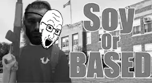 gigachad, soyak, 1soyjak, acid souljah, bald, beard, black eyes, front view, glasses, gray skin