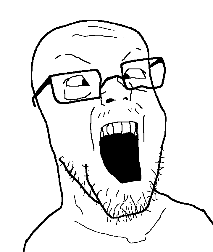millenojak, 1soyjak, bald, coaloween, gaping mouth, glasses, looking up, mustache, open eyes, open mouth