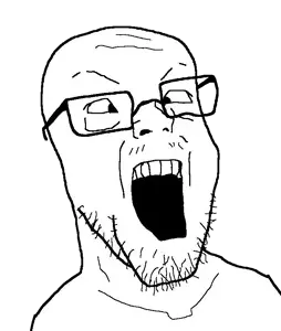 millenojak, 1soyjak, bald, coaloween, gaping mouth, glasses, looking up, mustache, open eyes, open mouth