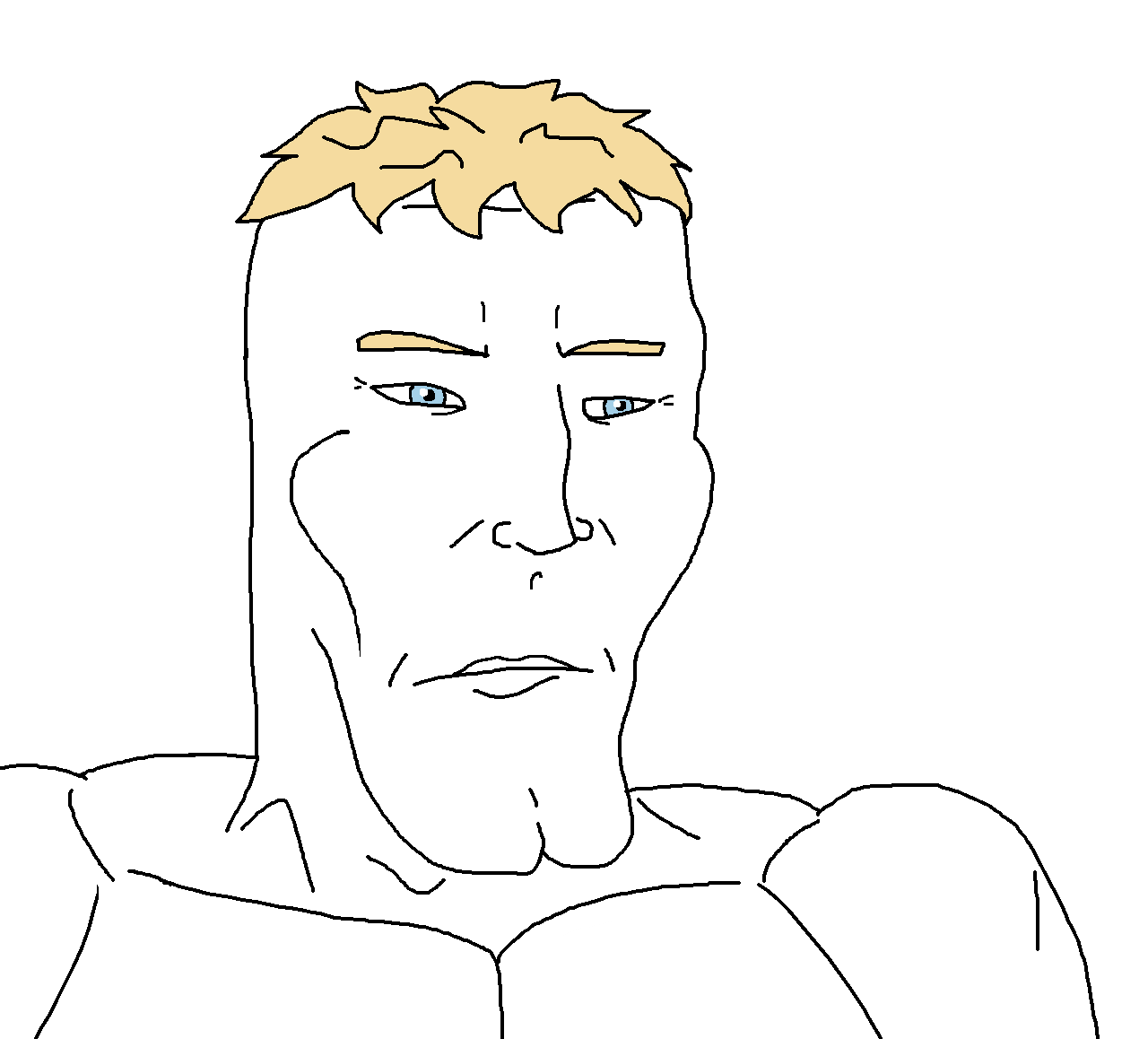 ron, ronaryan, aryan, aryan soyjaks, a10 eyes, blonde hair, blue eyes, buff, chin, closed mouth