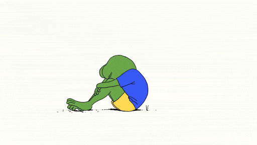 pepe, amphibian, animal, animated, big lips, black eyes, blue shirt, butterfly, closed mouth, clothes