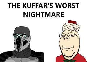 chudjak, gapejak, perceptive chud, wholesome soyjak, 2soyjaks, armor, black eyes, buff, clothes, fez