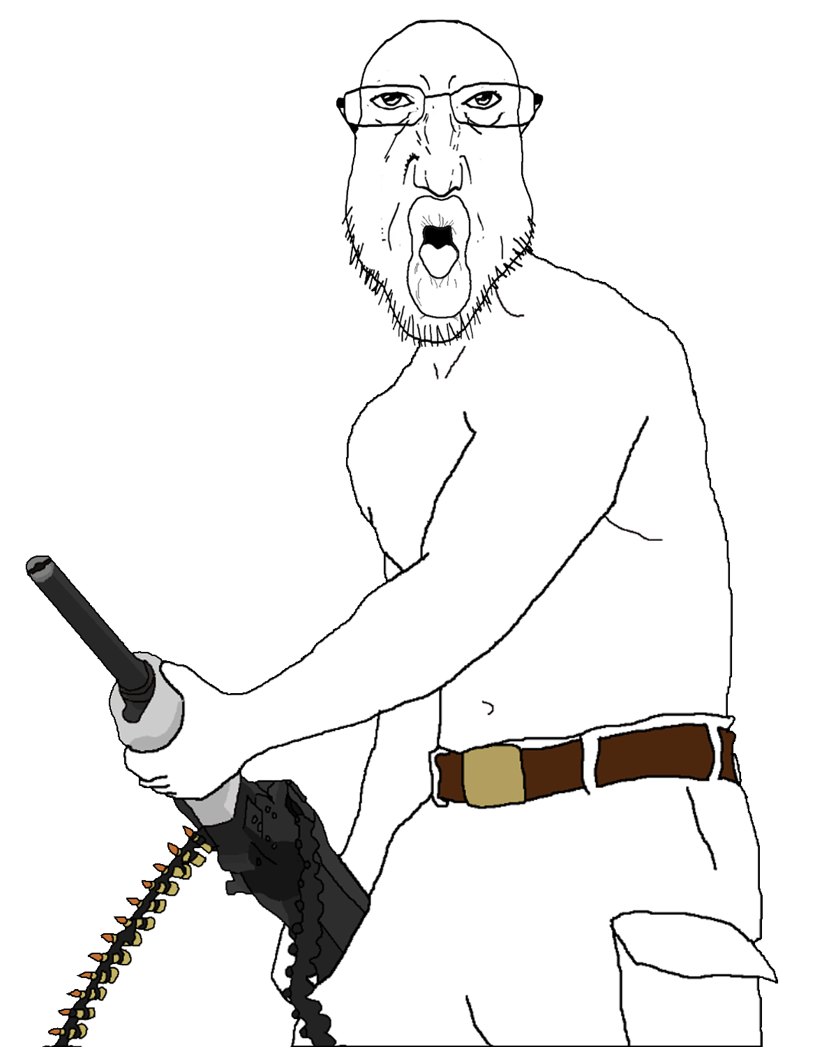 coinjak, slurpjak, broiler, punisher face, fusionjaks, 1soyjak, ammo, ammo belt, angry, bald
