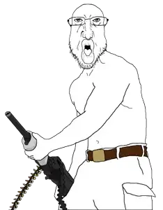 coinjak, slurpjak, broiler, punisher face, fusionjaks, 1soyjak, ammo, ammo belt, angry, bald