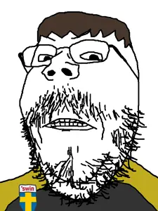 lars, gapejak, mustached gapejak, 1soyjak, angry, beard, black eyes, bowl cut, brown hair, glasses