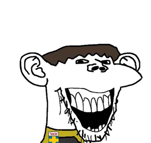 lars, impish soyak ears, soyak, splicejak, 1soyjak, award, black eyes, bowl cut, brown hair, clothes