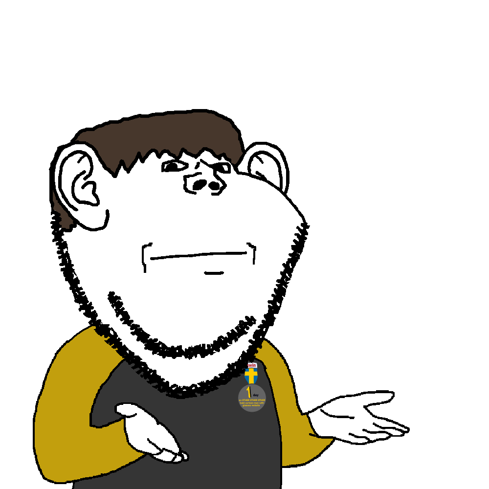 lars, impish soyak ears, natejak, 1soyjak, black eyes, bowl cut, brown hair, closed mouth, hair, half body