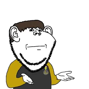 lars, impish soyak ears, natejak, 1soyjak, black eyes, bowl cut, brown hair, closed mouth, hair, half body