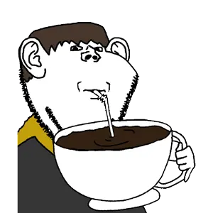 lars, impish soyak ears, black eyes, brown hair, closed mouth, drink, drinking, drinking straw, fat, hair