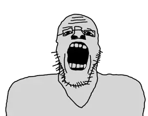 unknown, 1soyjak, bald, black eyes, buff, front view, gape, gaping mouth, glasses, looking at you