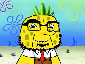 spongebob squarepants, cobson, olgolstein, 1soyjak, arm, bald, blue eyes, brown pants, buck teeth, cartoon