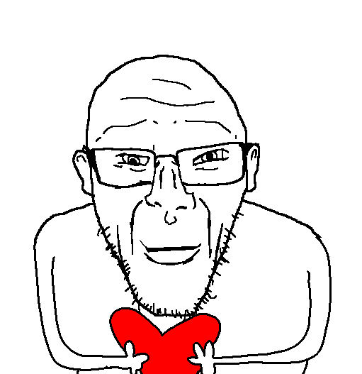 el perro salvaje, 1soyjak, bald, closed mouth, ear, front view, glasses, half body, heart, holding heart