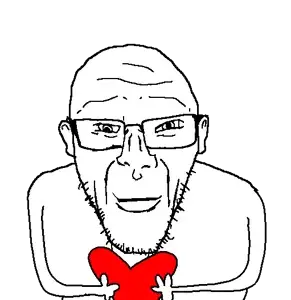 el perro salvaje, 1soyjak, bald, closed mouth, ear, front view, glasses, half body, heart, holding heart