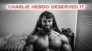 gigachad, deserved it, 1nas, beard, buff, chair, charlie hebdo, ernest khalimov, front view, gray background