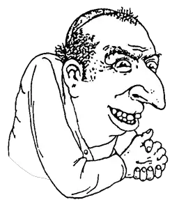 happy merchant, balding, chinlet, clothes, ear, hands, hat, jewish nose, judaism, kike