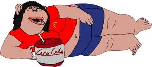 impish soyak ears, female impish amerimutt, impish amerimutt, amerimutt, femjak, 1soyjak, black hair, clothes, coca cola, fat