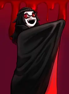 tuna, soytan, black hair, blood, blood from mouth, drawn background, glasses, hair, halloween, long hair