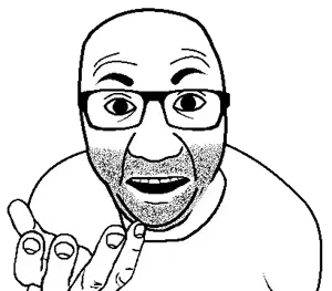 el perro rabioso, 1soyjak, bald, black eyes, clothes, eyebrows, fingernails, forehead lines, front view, glasses