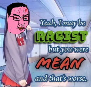 chudjak, 1soyjak, almost full body, angry, anime, black eyes, black hair, crying, drawn background, glasses