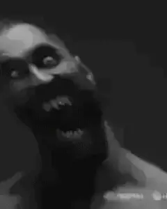 gigachad, 1nas, beard, buff, evilgiga, front view, gray background, gray skin, looking at you, medium hair