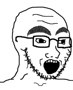 soyak, 1soyjak, bald, black eyes, bushy eyebrows, forehead lines, glasses, looking to the right, open eyes, open mouth
