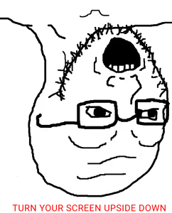 soyak, 1soyjak, bald, black eyes, front view, glasses, looking to the right, neutral, open eyes, open mouth