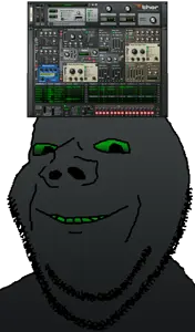 impish, vstjaks, 1soyjak, bald, black skin, closed mouth, green eyes, green teeth, no glasses, nose