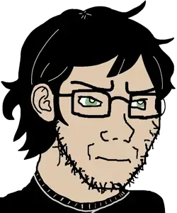 andrew graves, soyak, soyak (irritated), 1soyjak, black hair, black sweater, clothes, ear, eyebrows, glasses