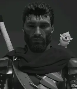 gigachad, guts, puck, unknown, anime, armor, black hair, body armor, buff, chibi
