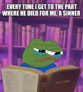 pepe, amphibian, animal, bald, bible, black eyes, book, closed mouth, crying, frog