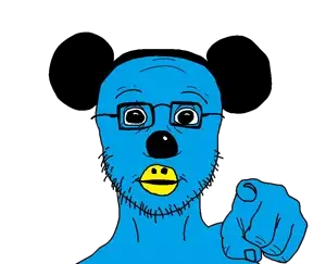 mickey mouse, mousejak, x immigrants, 1soyjak, animal, bald, big pupils, bird, black eyes, blue skin