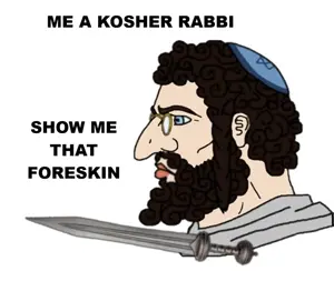 yes chad, beard, blue eyes, brown hair, circumcision, closed mouth, clothes, foreskin, gladius, glasses