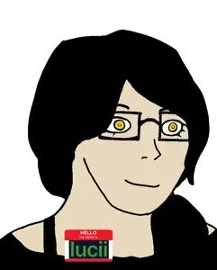 soyak, soygirl, femjak, foidjaks, 1soyjak, black hair, black shirt, bra, bra strap, closed mouth