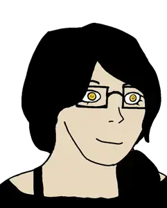soyak, soygirl, femjak, foidjaks, 1soyjak, black hair, black shirt, bra, bra strap, closed mouth