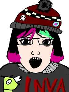 markiplier soyjak, female markiplier, laura, lawrence, 1soyjak, beanie, black eyes, black hair, bone, bones