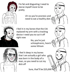 doomer wojak, wojak, soyak, acne, balding, closed mouth, clothes, doomer, dress, glasses