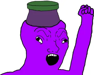 soyak, 1soyjak, bald, black eyes, blueberry jam, brainless, hands, hands up, looking up, no beard