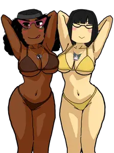 kuromi (sanrio), soychang, soyniqua, soytan, femjak, afro, almost full body, arms up, asian, beanie