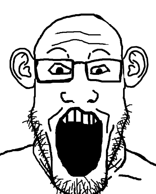 markiplier soyjak, 1soyjak, bald, black eyes, ear, ears, front view, glasses, looking at you, neutral
