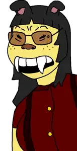 soykio kid, soykio girl, femjak, 1soyjak, angry, asian, black eyes, black hair, buck teeth, claw